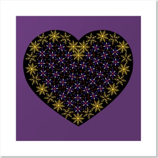 Yellow and violet snowflakes fancy heart Posters and Art